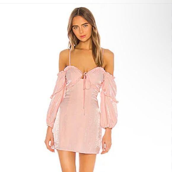 MAJORELLE Dresses & Skirts - Majorelle Tempest Mini Dress pink cloud off shoulder ruffles Sz S Revolve NWOT